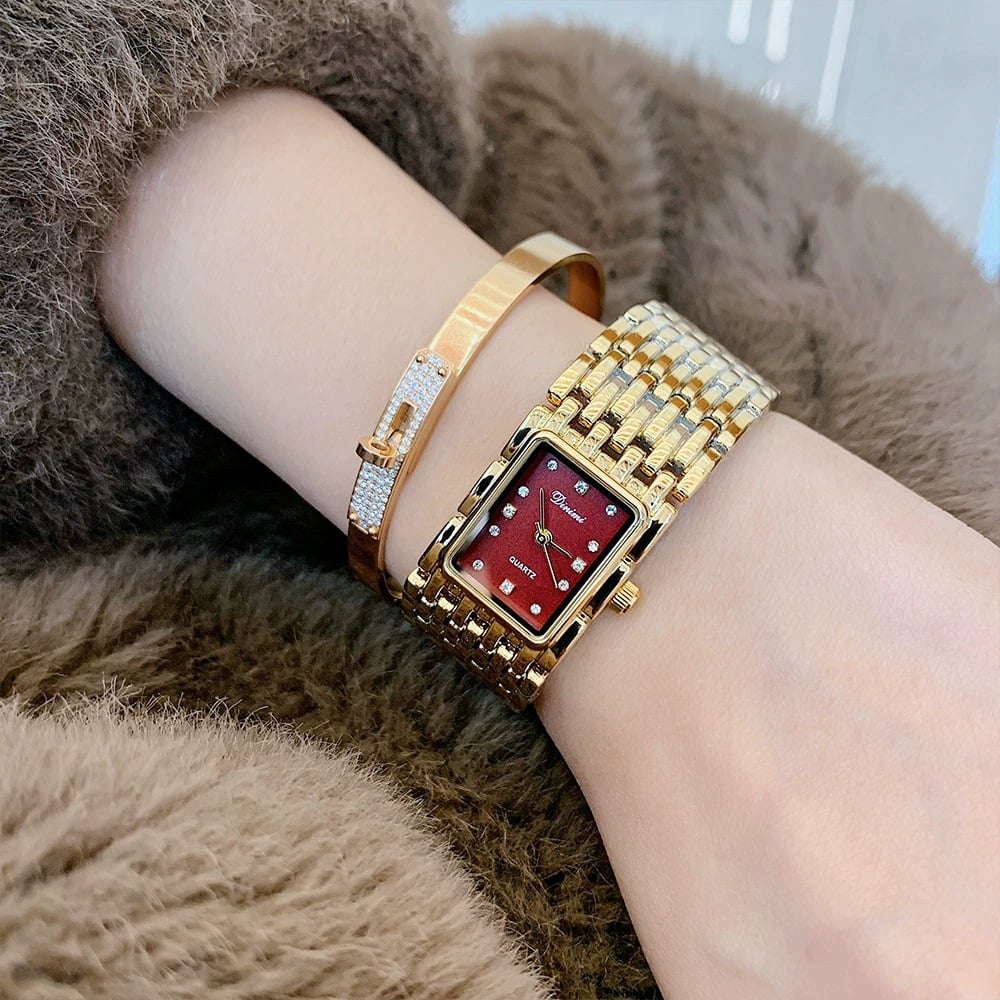 Retro Rectangular Women’s Quartz Watch, Stylish Metal Bracelet Band