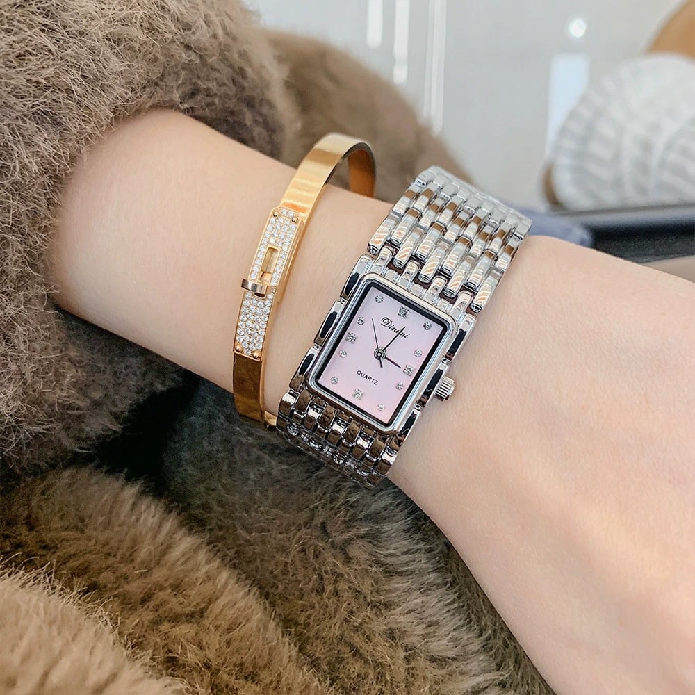 Retro Rectangular Women’s Quartz Watch, Stylish Metal Bracelet Band