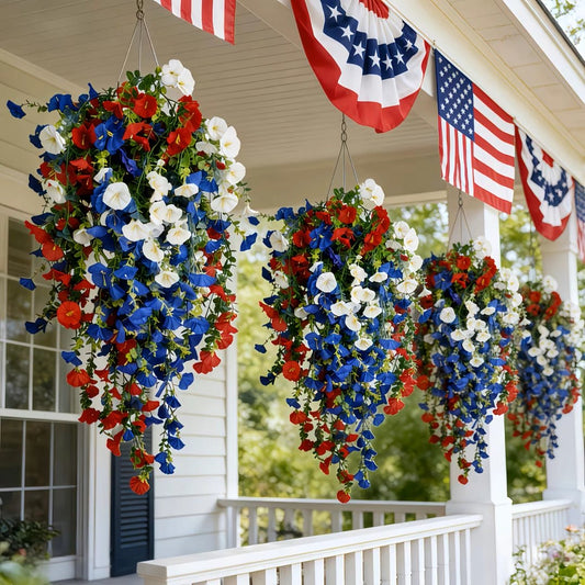Turn Your Porch Into a 4th of July Showstopper 🇺🇸 – Red, White & Blue Hanging Flower Basket