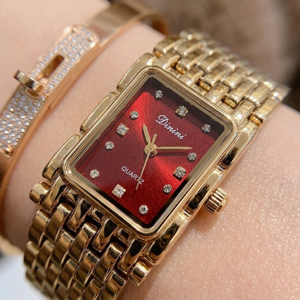 Retro Rectangular Women’s Quartz Watch, Stylish Metal Bracelet Band