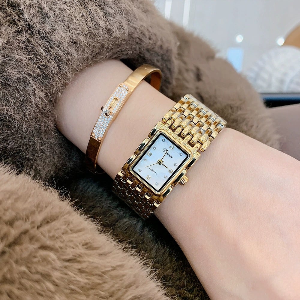 Retro Rectangular Women’s Quartz Watch, Stylish Metal Bracelet Band