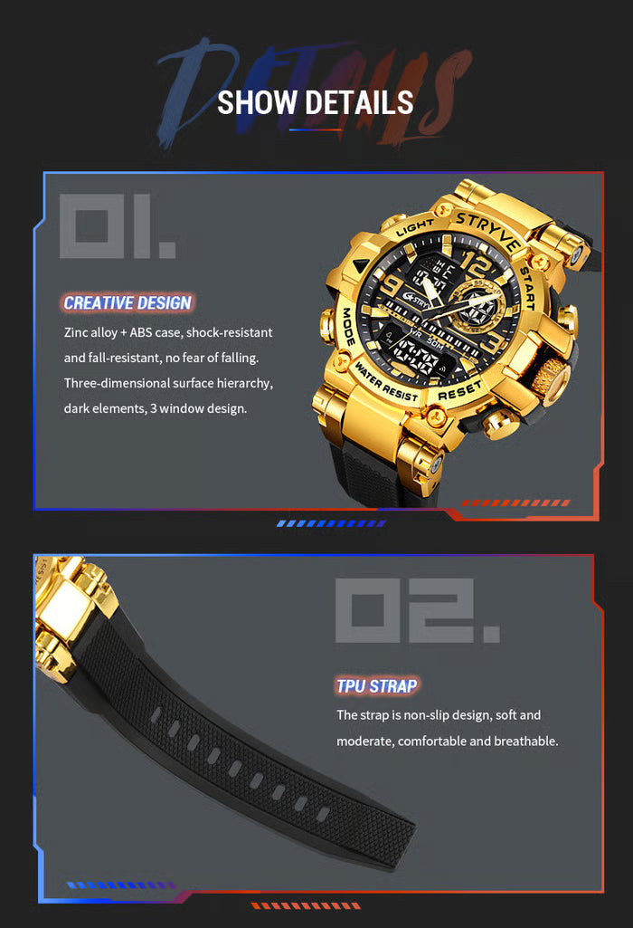 Colourful Men's Digital Sports Waterproof Dual-Screen Electronic Watch
