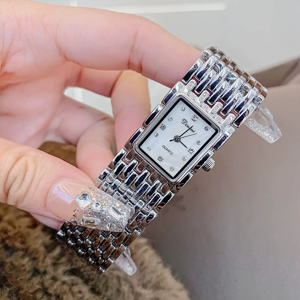 Retro Rectangular Women’s Quartz Watch, Stylish Metal Bracelet Band