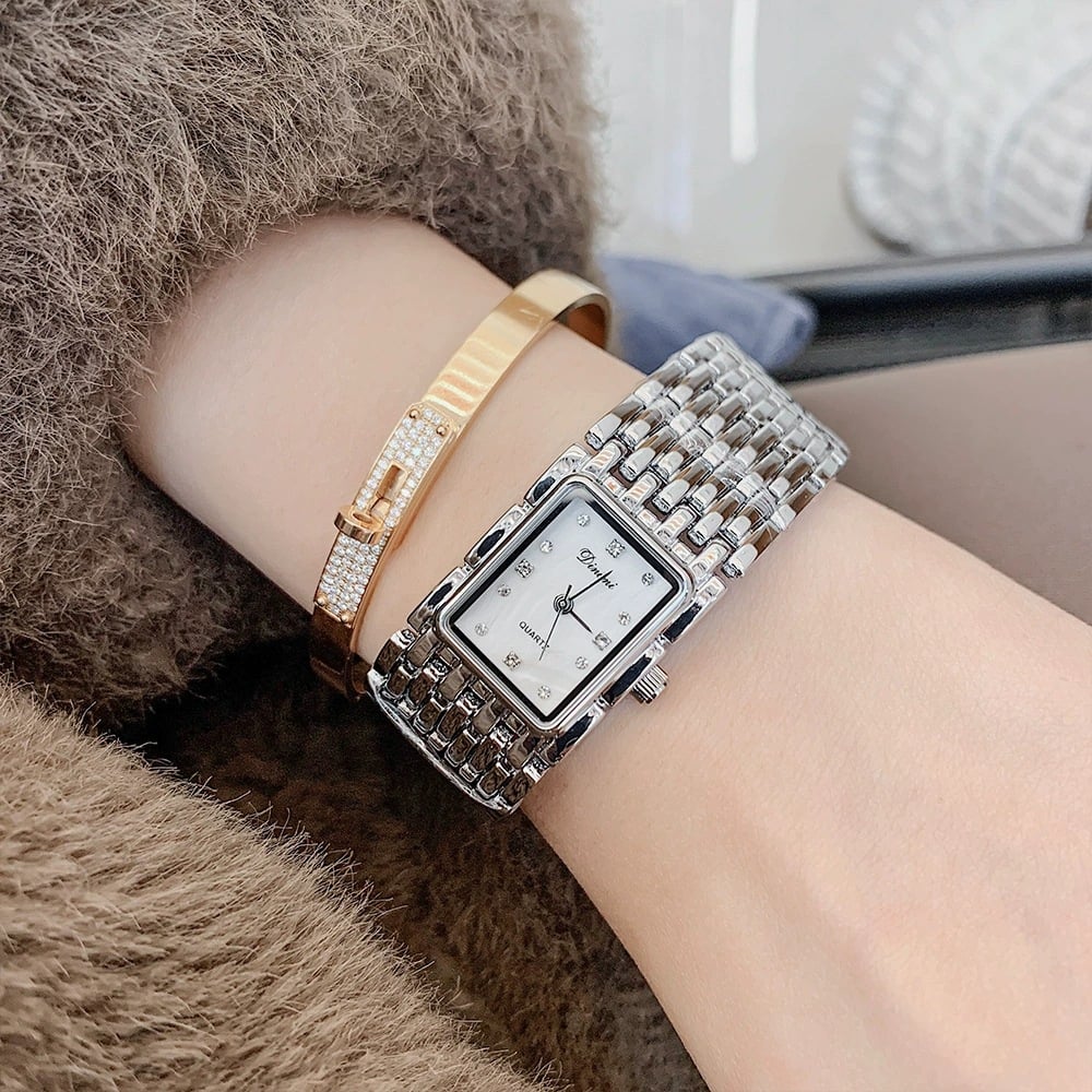 Retro Rectangular Women’s Quartz Watch, Stylish Metal Bracelet Band