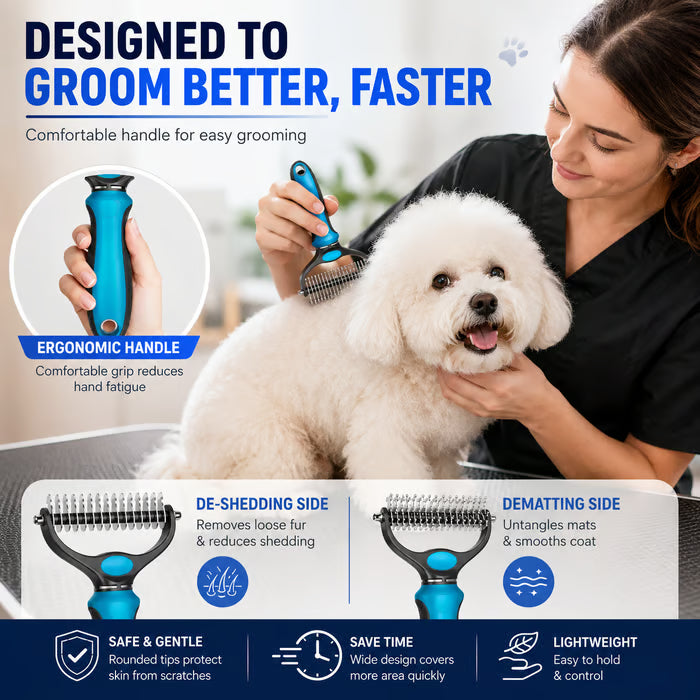 🐾Double-Sided Pet Grooming Brush – Hurtless Shedding & Dematting Undercoat Rake for Dogs and Cats