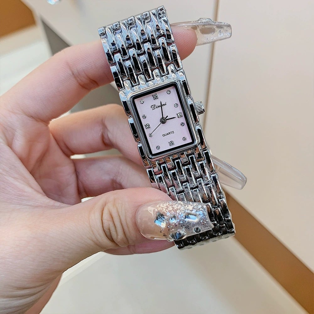 Retro Rectangular Women’s Quartz Watch, Stylish Metal Bracelet Band