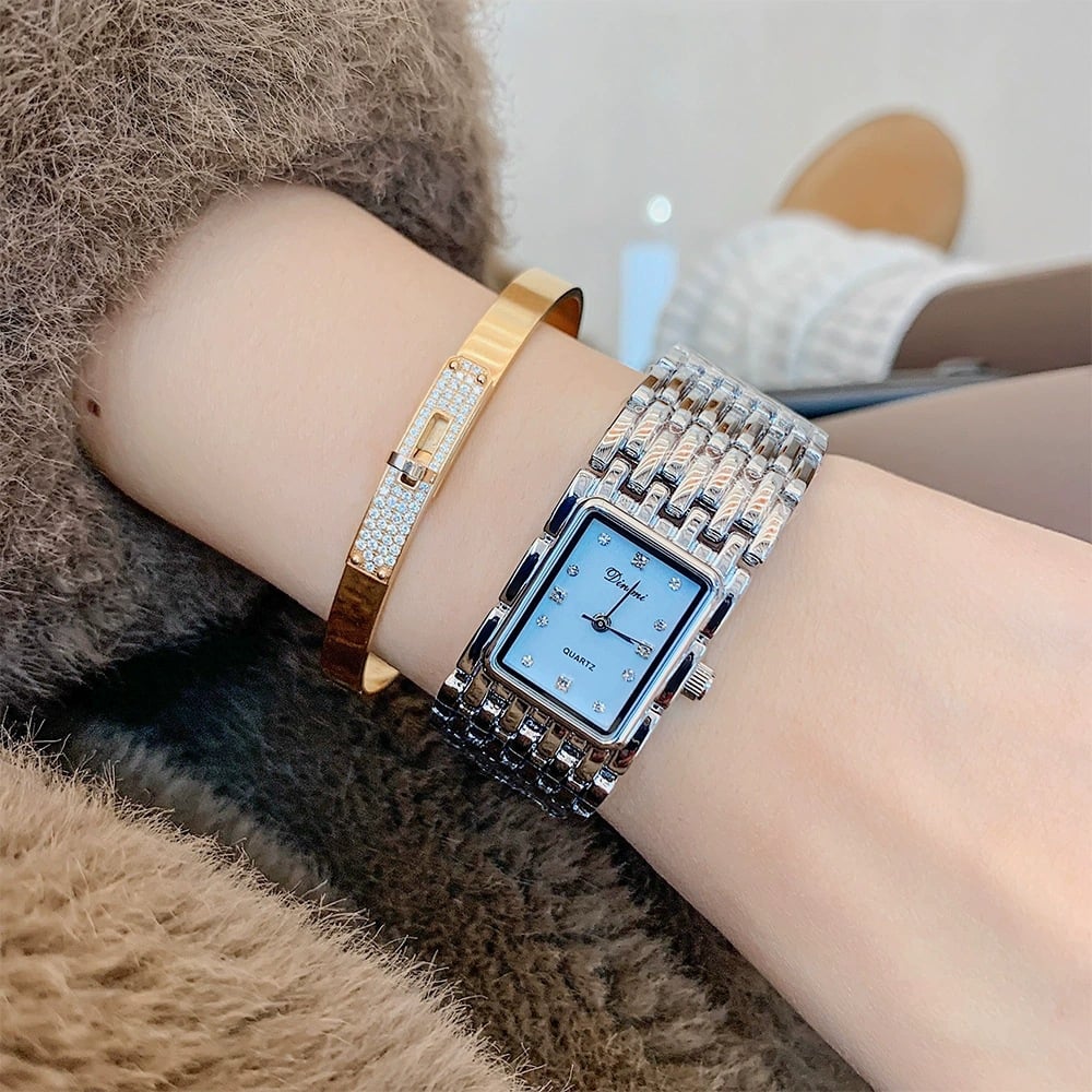 Retro Rectangular Women’s Quartz Watch, Stylish Metal Bracelet Band