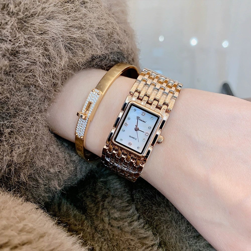 Retro Rectangular Women’s Quartz Watch, Stylish Metal Bracelet Band