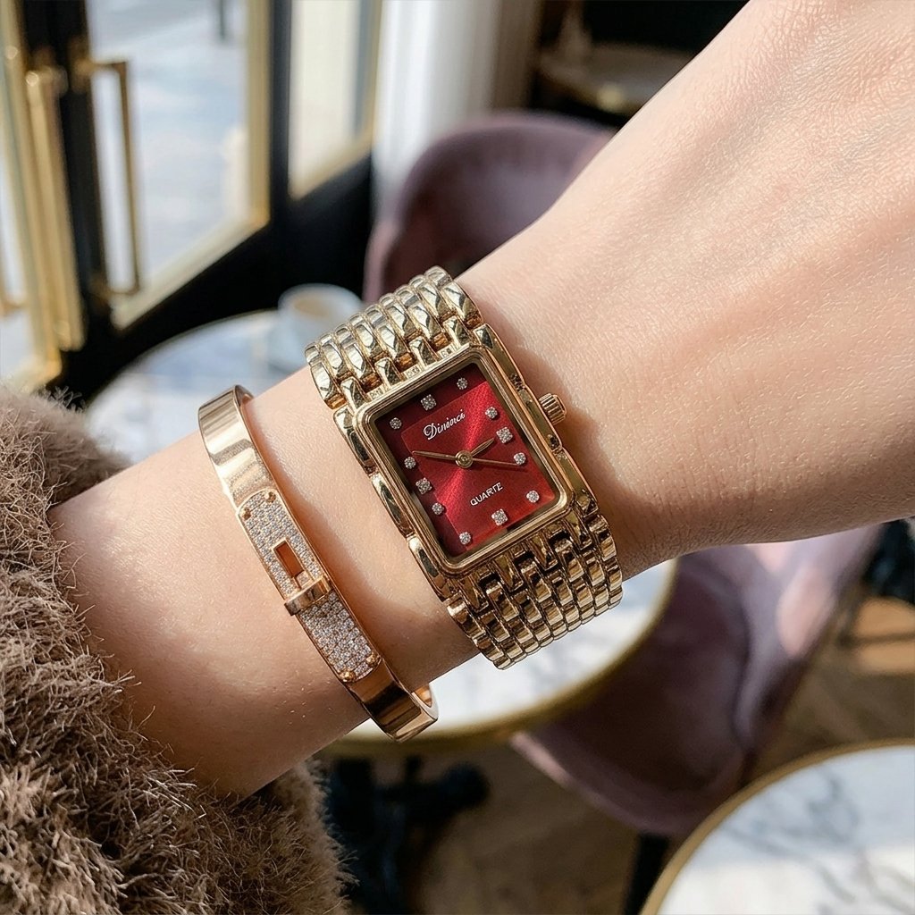 Retro Rectangular Women’s Quartz Watch, Stylish Metal Bracelet Band