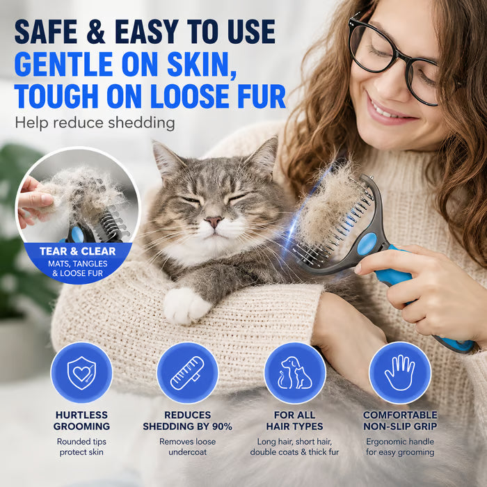 🐾Double-Sided Pet Grooming Brush – Hurtless Shedding & Dematting Undercoat Rake for Dogs and Cats