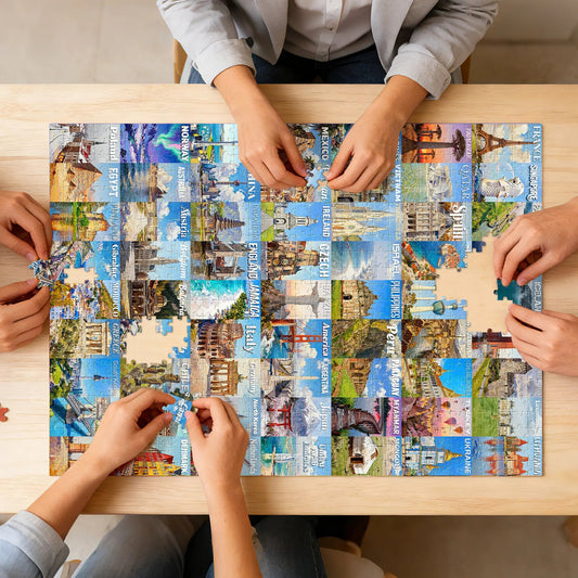 🧩1000 Piece Travel Puzzle for Adults – 63 World Wonders City Jigsaw Puzzle, Non-Glare Finish, Challenging Family Game & Gift Idea